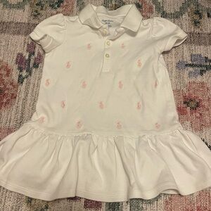 Ralph Lauren White Polo Dress with Pink Embroidery